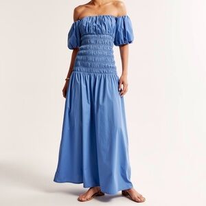BRAND NEW W TAGS NEVER WORN Abercrombie Blue Smocked Off-The-Shoulder Maxi Dress